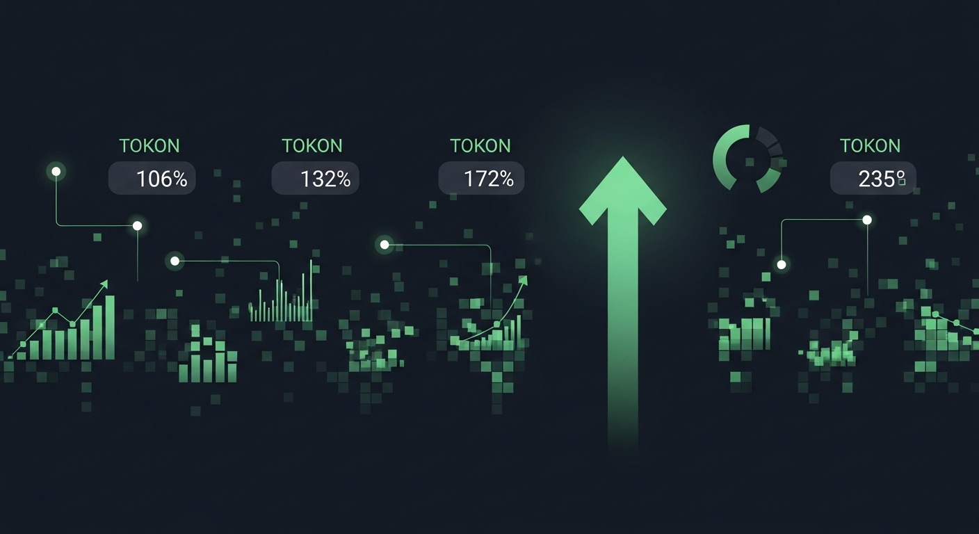 Abstract digital dashboard with data points and a single clear upward arrow representing real business value